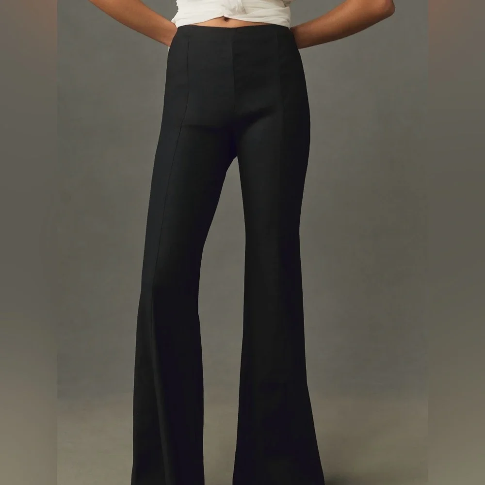 Anthropologie black flare linen pants . 4 regular - Picture 1 of 6